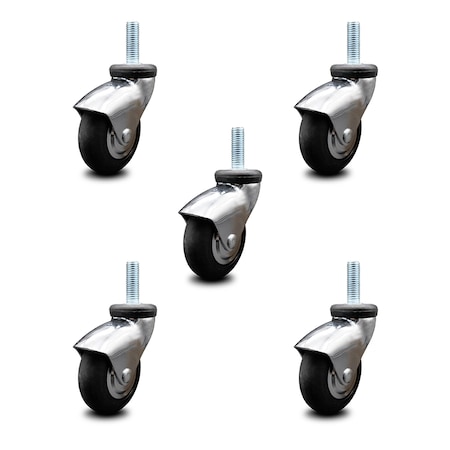 Service Caster 3 Inch Bright Chrome Hooded Neoprene Rubber 3/8 Inch Threaded Stem Casters, 5PK SCC-TS03S310-NPRB-BC-381610-5